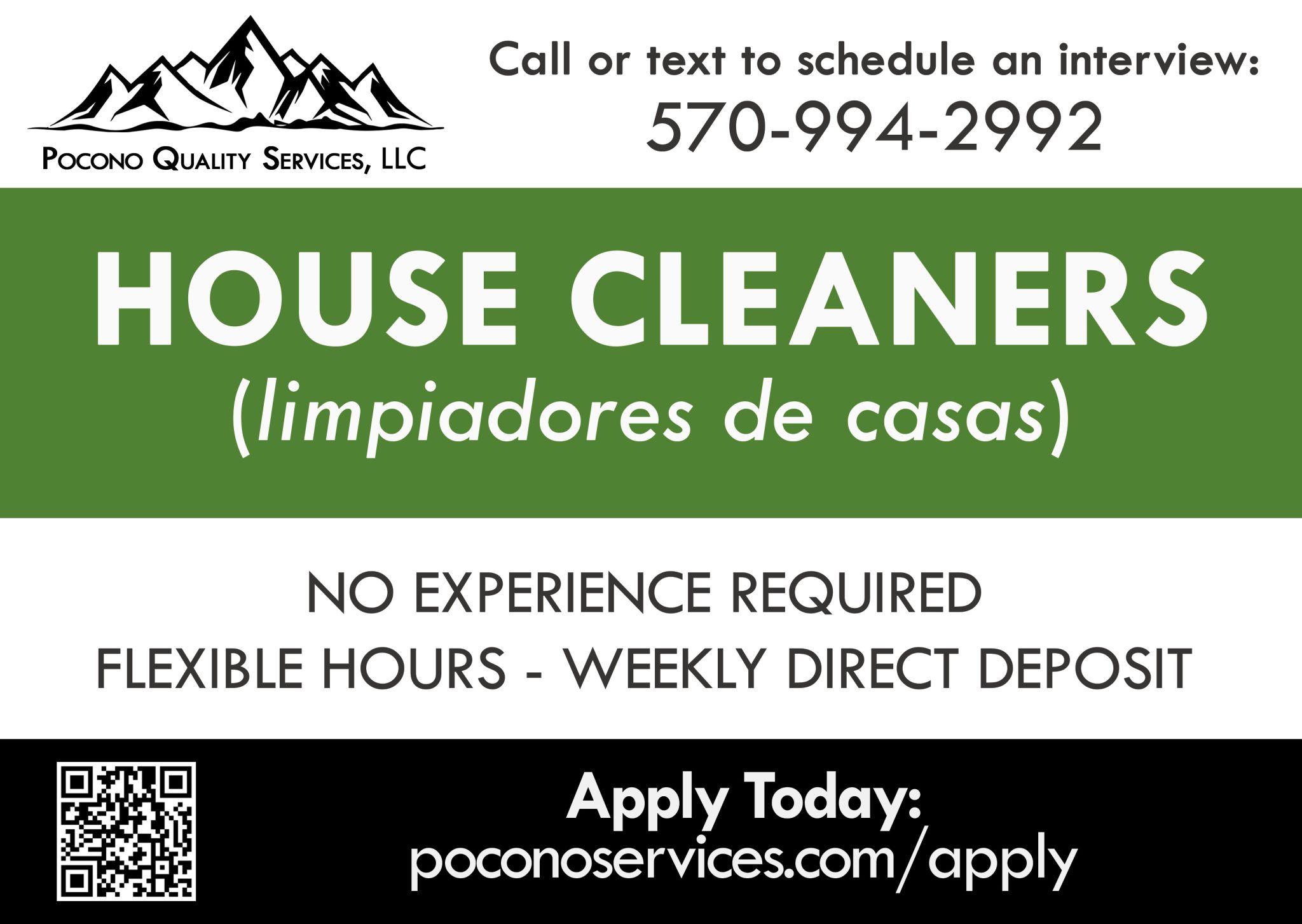 now hiring house cleaners