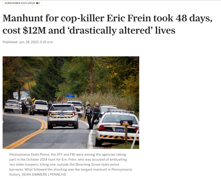 Manhunt for cop-killer Eric Frein took 48 days, cost $12M and ‘drastically altered’ lives