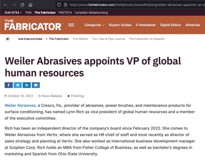 Weiler Abrasives appoints VP of global human resources
