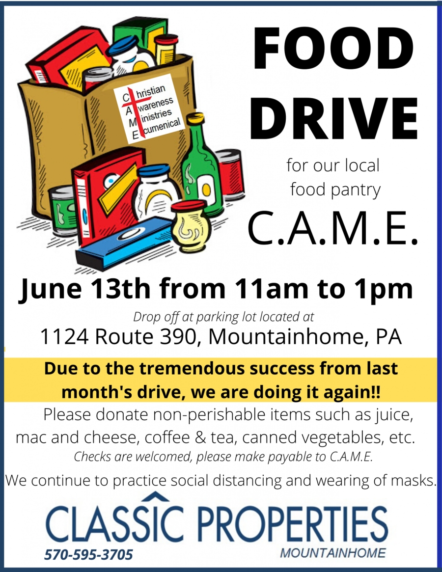 Another Food Drive!! Classic Properties / C.A.M.E.  (June 13, 2020)