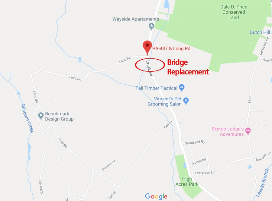 Planned Road Closure: 447 between Golf Drive and Long Road (March through August, 2019)