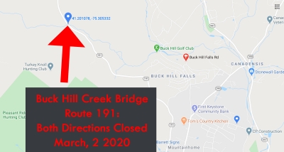 Bridge Closed March 2020: Route 191 (Buck Hill Creek)