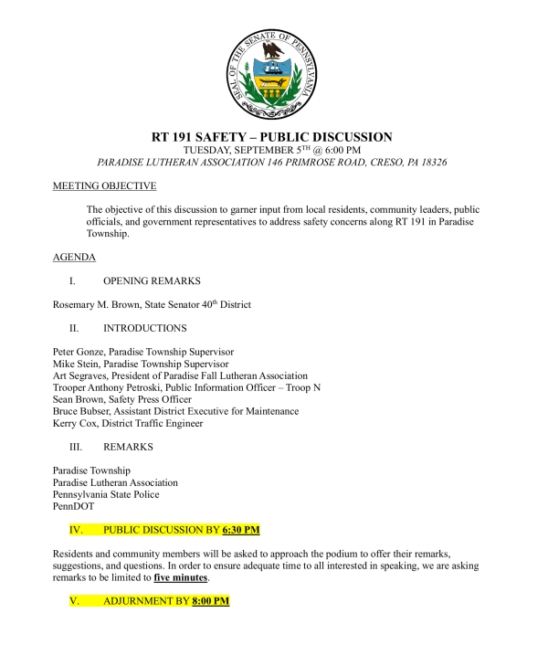 Public town hall scheduled for Sept 5 to discuss local traffic fatalities in Paradise Twp