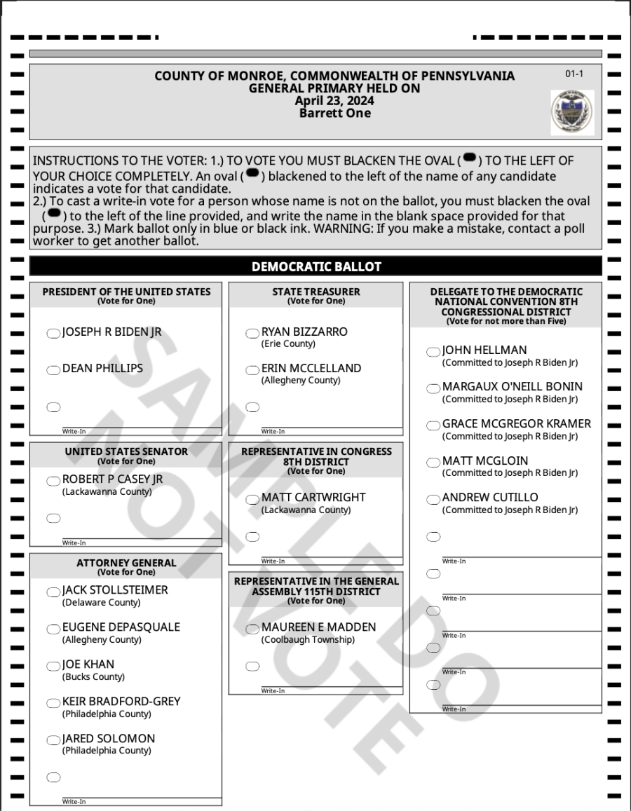 Sample Ballot 2024 Primary Election Barrett Township, PA