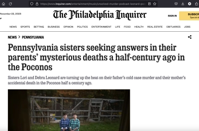 Philly Inquirer: Pennsylvania sisters seeking answers in their parents’ mysterious deaths a half-century ago in the Poconos