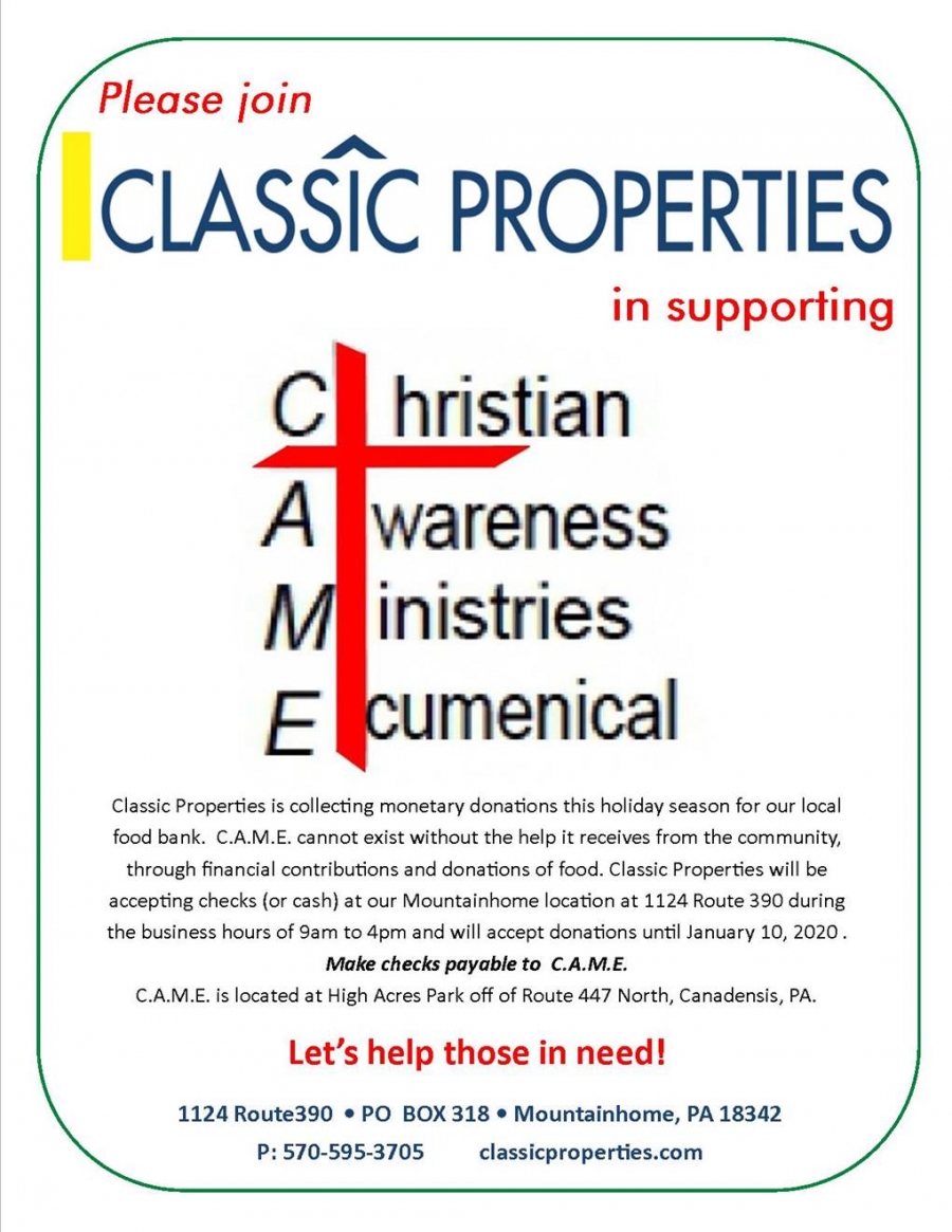 Please Join Classic Properties in supporting C.A.M.E.