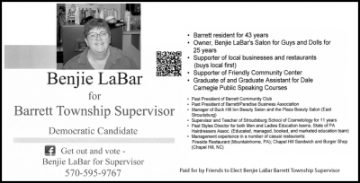 Vote Benjie LaBar for Barrett Township Supervisor (2015)